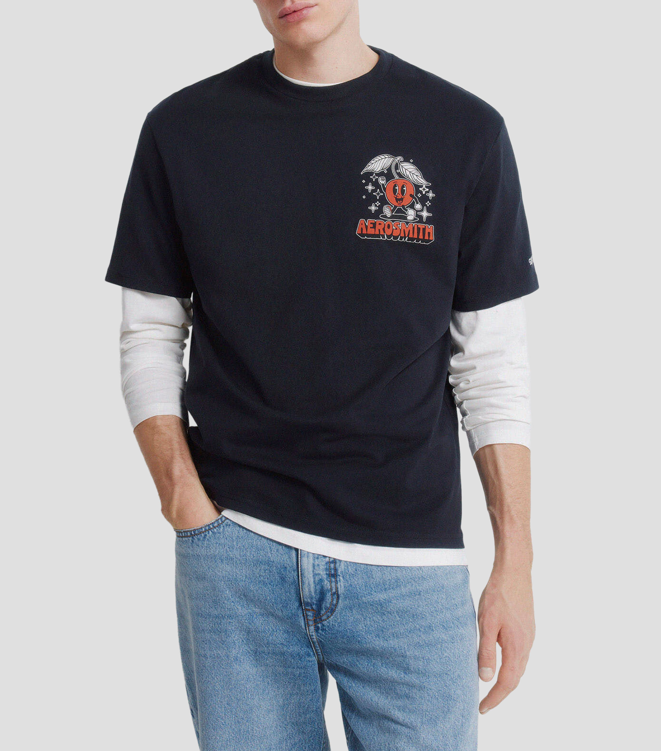 Playera cuello redondo manga corta con estampado Hombre